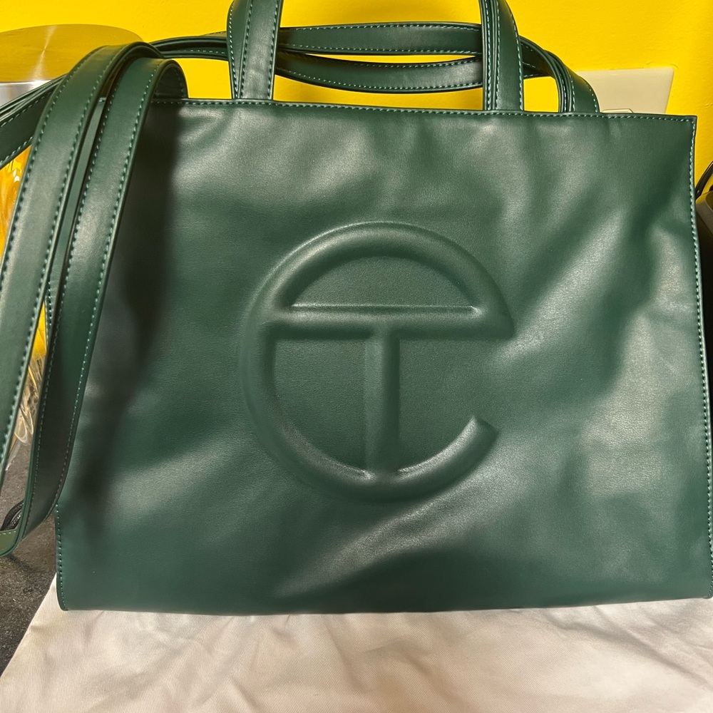 Telfar Green Structured Tote Bag with Embossed Logo